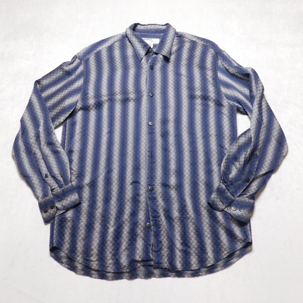 Mondo di Marco Mens Blue Geometric Stripe Button Down Shirt Made in Italy Size M